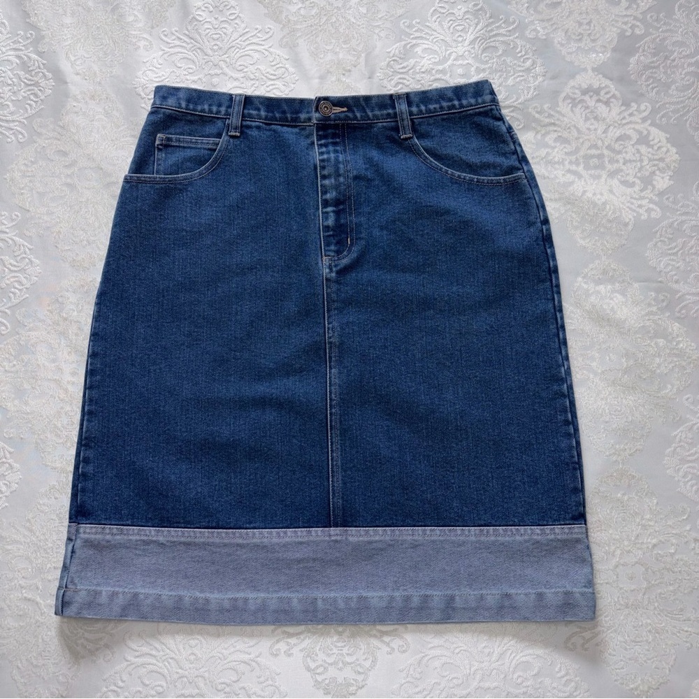 Paul Harris Design Denim Two Tone Colorblock Midi Skirt Size 10